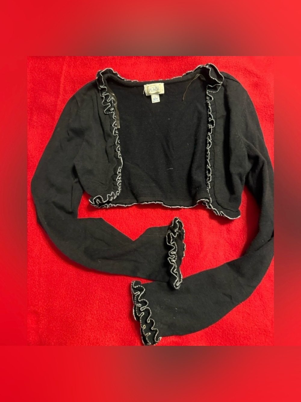 The Children's Place Black Ruffle Trim Cropped Bolero Sweater